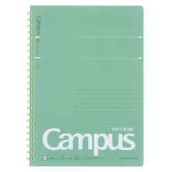 Kokuyo - Campus - Soft ring - Notebook - B5 - 40 Sheets - 6mm - Dotted Line - Green