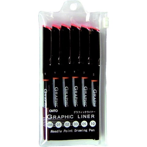 OHTO Graphic Liner Drawing Pen Pigment Ink - Set Of 6